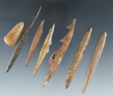 Group of Seven assorted Alaska bone artifacts including harpoon tips, largest is 3 3/8