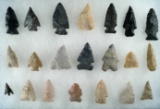 Group of 21 assorted arrowheads found in Ohio, largest is 2 1/8