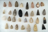Set of 31 assorted Texas arrowheads, largest is 1 and 3/4