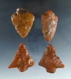 Set of 4 Florida/South Georgia arrowheads, largest is 2 1/2