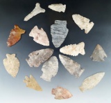 Group of 15 Wisconsin arrowheads, largest is 2 3/16