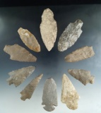 Set of 10 flint knives found in Kentucky, largest is 3 13/16