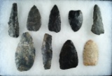 Group of 9 assorted Blades found in Coshocton Co., Ohio. Largest is 4