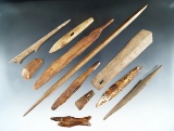 Large set of 11 assorted bone artifacts found in Alaska. Largest is 8 1/2