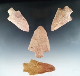 Set of 4 Georgia arrowheads, largest is 3 1/4