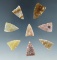 Set of 8 assorted arrowheads from the Plains region, largest is 1