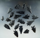 Group of 20 assorted Obsidian arrowheads found in Nevada, largest is 1 13/16