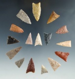 Group of 16 Plains Triangle points, largest is 1 1/4