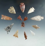 Group of 12 assorted arrowheads found in the Western US, largest is 1 3/4