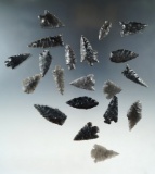 Group of 20 assorted Obsidian arrowheads found in Nevada, largest is 1 7/16