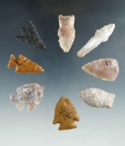 Group of 8 Western arrowheads, largest is 1 3/4