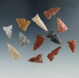 Set of 12 assorted Texas arrowheads, largest is 1