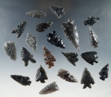 Group of 20 assorted Obsidian arrowheads found in Nevada, largest is 1 7/8
