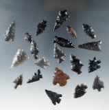 Group of 20 assorted Obsidian arrowheads found in Nevada, largest is 1 3/16