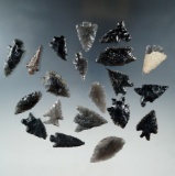 Group of 20 assorted Obsidian arrowheads found in Nevada, largest is 1 1/2