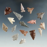 Set of 16 assorted arrowheads found in the Southwest, largest is 1 1/8