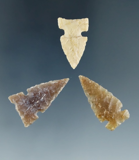 Set of 3 assorted arrowheads found in the Dakotas, largest is 1 1/16".