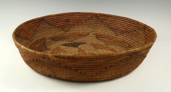 10 1/2" wide by 2 1/2" tall tightly woven Mission basket from S. California -  nice pattern, very go