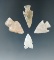 Set of four High Plains arrowheads made from attractive translucent materials, largest is 1 1/16