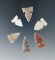 Set of six High Plains Sidenotch arrowheads, largest is 15/16