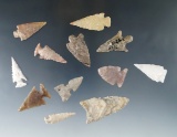 Group of 12 assorted Midwest in Southwest arrowheads, largest is 1 3/4