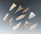 Set of 10 assorted arrowheads found in New Mexico, largest is 1 1/4