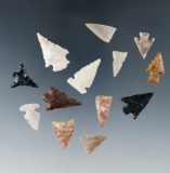 Set of 13 assorted arrowheads found in the southwestern U. S. Largest is 1