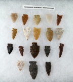 Set of 18 assorted arrowheads found in Merriman Co. Nebraska, largest is 1 11/16