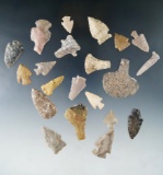 Set of 21 assorted arrowheads and Drills found in Wyoming, several have damage. .