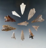 Set of 11 Columbia River arrowheads, most from the collection of Kaye Don Bruce.
