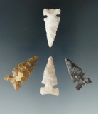 Set of four nice sidenotch arrowheads found in Texas, largest is 1 1/8