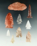 Set of eight assorted artifacts from various locations, largest is 2 1/2