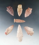 Set of seven assorted arrowheads found in Kansas, largest is 2 3/4