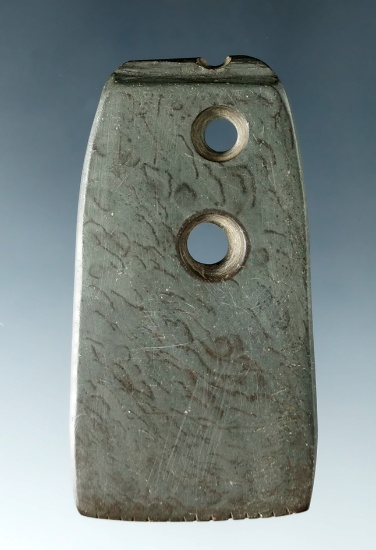 Uniquely salvaged 2 5/8" Banded Slate Pendant with nice tallies along one edge.