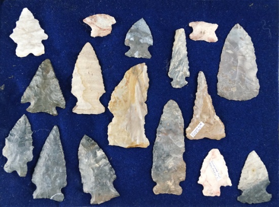 Set of 16 assorted field found artifacts from north-central Ohio, largest is 2 3/4".