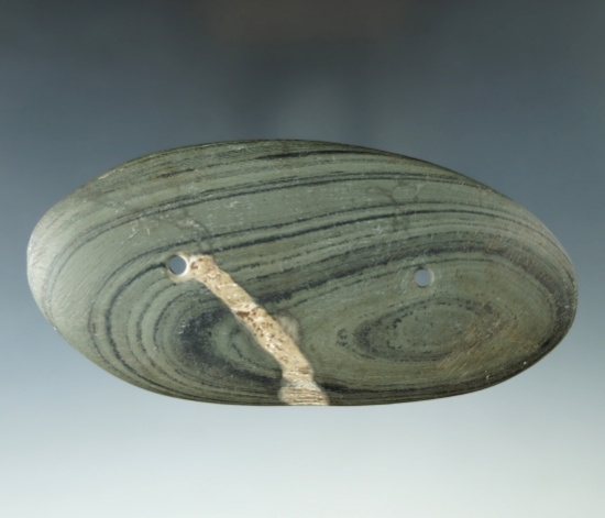 4 3/4" Glacial Kame Oval Gorget with "worm tracks",  Paulding Co., Ohio. Pictured. Ex. Tiell.