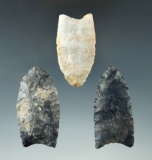 Set of 3 Paleo Clovis Points found in Ohio, largest is 2 1/8