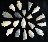 Set of 19 Assorted Ohio Arrowheads, largest is 1 3/4