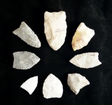 Set of 8 Assorted Paleo Arrowheads found in Ohio, largest 2 3/16