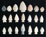 Set of 21 Assorted Ohio Archaic Arrowheads, largest is 2 1/2