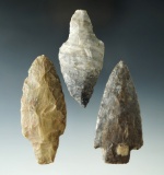 Set of 3 Adena Points found in Ohio and Michigan, largest is 3 1/4
