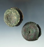 Exceptionally rare! Sale Highlight! Pair of Hopewell Copper Ear Spools. Pictured. Ex. Meuser, Bapst.