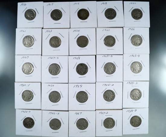 25 Different Buffalo Nickels 1916-1938 G-VF