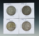 1948-D, 1953-D, 1954 and 1963-D Franklin Silver Half Dollars F-VF