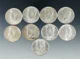 9 1964 Kennedy Silver Half Dollars XF-AU