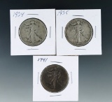 1934, 1935 and 1941 Walking Liberty Half Dollars G-VF