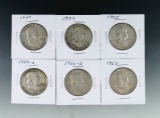 1949, 1952, 1955, 1959-D, 1960-D and 1962 Franklin Silver Half Dollars VF-XF