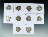 1935-S, 1937-D, 1940-S, 1942, 1945, 1947-S, 1949, 1951-S, 1955 and 1964-D Washington Silver Qtrs