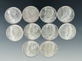 10 1964 Kennedy Silver Half Dollars AU-BU
