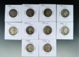 1935, 1936-D, 1937, 1939-D, 1942, 1946-D, 1947-D, 1951-S, 1958 and 1962-D Washington Silver Qtrs